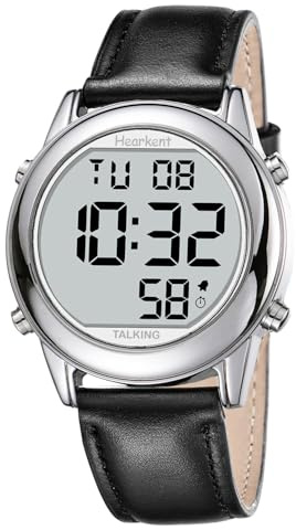 Hearkent Orologio parlante da uomo, annunci vocali in italiano, cifre grandi e facili da leggere, adatto a ipovedenti, ciechi e anziani, quadrante grande, voce chiara e forte