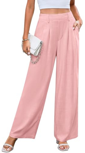 Svanco breda byxor dam sommar hög midja Marlenebyxor lätta linnetygbyxor eleganta lösa kostymbyxor, ROSA, M