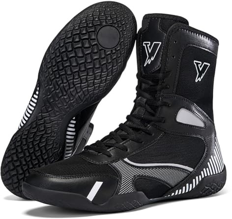 Qynthra Stivali da Boxe Leggeri Alti Mesh Traspirante ammortizzati Supporto Caviglia Scarpe da Combattimento per Allenamento Lotta Fitness e Sparring,Nero,39 EU