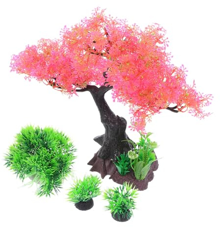 PENIKOKO Piante Artificiali Acquario Realistiche Alberello Bonsai Rosso Accessori Decorativi Compatti per Vasca Pesci Facili da Installare e Pulire Ornamento Acquario Salvaspazio