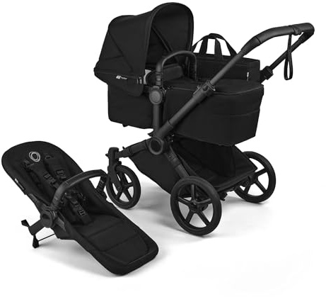 Bugaboo Donkey 6 carrito individual convertible en doble y gemelar, carrito para recién nacido y niño pequeño, doble almacenamiento y cesta lateral, manejo con una sola mano, Heritage Black