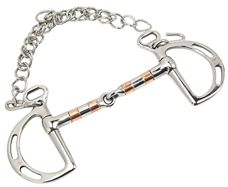 HYUMTODE Bit per Cavallo in Acciaio Inossidabile con Anello a D in Rame, Bit a imboccatura Dura con Catena per Bocca di Cavallo da 125 mm, Bit di Controllo equestre Resistente per l’addestr