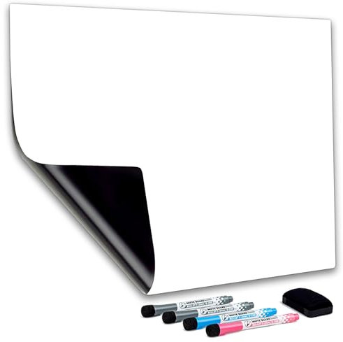 CUHIOY Whiteboard Magnetic Fridge White Board A3+ for Home Kitchen Menu Meal Shopping List, Reminder Notice Memo Mark Board Daily Weekly Planner,Graffiti Dry Erase Magnet Boards,4 Marker Pens 1 Eraser