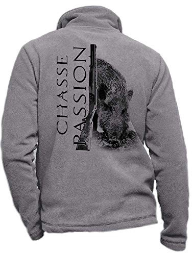 Pets-easy Giacca in pile con uno Sanglier, Chasse Passion, vestito da caccia personalizzato con una gibier, grigio, L