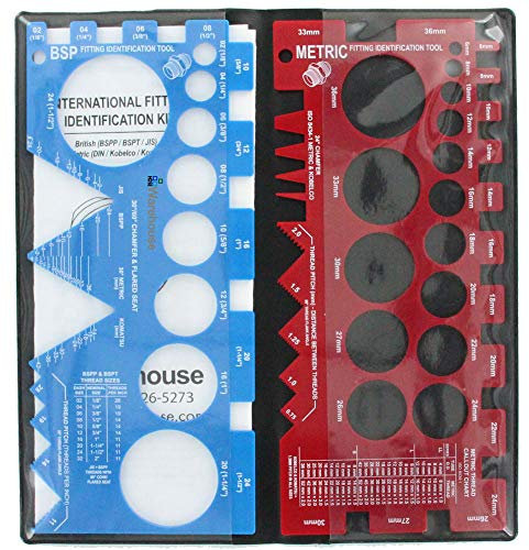 HoseWarehouse Brand TGK01-HW International Thread Identification Kit w/Adaptall Gauges (British BSPP BSPT JIS) (Metric DIN Kobelco Komatsu)