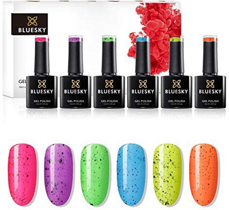 BLUESKY Gel Nail Polish Set, Complete Smoothie Collection, 6 x 10 ml, Pink, Yellow, Blue, Purple, Green, Orange, Coral (Requires Curing Under UV/LED Lamp)