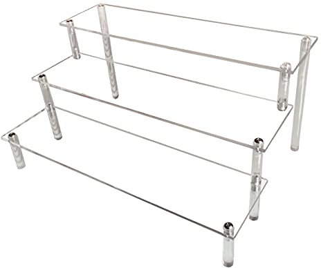 3 Tier Acryl Riser Display Regal Ständer für Amiibo Funko Pops Figuren, Tischplatte klar Acryl Organizer für Nagellack Gewürz Kosmetik Kunsthandwerk Schmuckständer Cupcake Buffets Dessert Figures