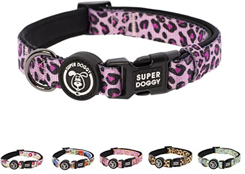 Collare per Cani di Piccola, Media e Grande Taglia - Collari in Nylon Regolabile e Imbottito - Per Passeggiate, Allenamento e Corsa - Leggero e Ideale per i Cuccioli (Pink Leopard, S (25-40cm))