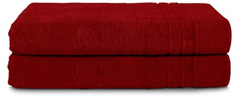 Komfortec 2er Saunatuch Set 80x200 cm aus 100% Baumwolle, XXL-Saunatücher, Sauna Handtuch, Weich, Groß, Frottee, Schnelltrocknend, Aurorarot