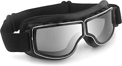 HuoBi Motorradbrille Vintage Anti-Beschlag Pilot PU Leder Brille Staubdicht ATV Off Road Motorrad Helm Eyewear Schutz für Reiten Motorcross Klassen Pilotenbrillen