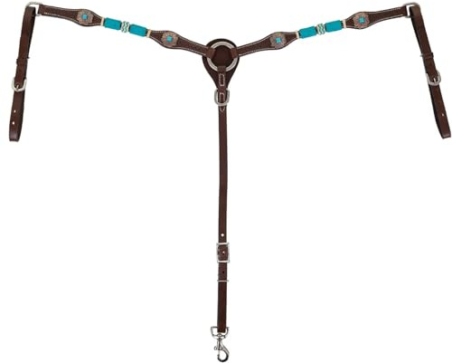 CIRCLE Y Turquoise Round Up Durable Versatile Western Horse Size Tack Double Leather Ply Breast Collar with Adjustable Chst Strap | 25 - 27 Breast Collar Working Length, Chocolate
