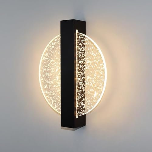 Comely LED Wandleuchten Innen Schwarz,12W Rund Acryl Wandlampe Innen 3000K/4500K/6500K, Wandleuchte LED Modern Nachttischlampe für Wohnzimmer, Schlafzimmer, Treppenhaus, Flur