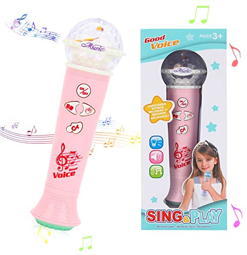 Micro Enfant, Micro sans Fil Micro Karaoke Microphone Enregistremen Jouet Musical avec Lumière Colorée Jouet Éducatif Précoce pour Enfants Garçons Filles (Rose)