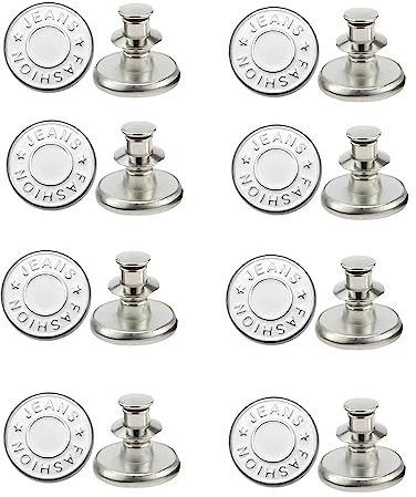 8 Stück Jeans Knöpfe Ohne Nähen, 17 mm Jeansknöpfe, Knöpfe für Jeans, Adjustable Buttons Jeans, Button Extender Jeans, DIY Jeansknopf, No Sew Instant Knöpfe, für Ersatz, DIY, Reparatur(Weiß)