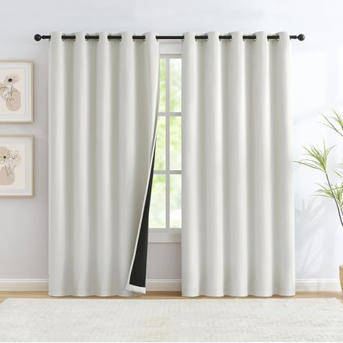 Full Blackout Rustic Curtains for Bedroom, Ivory, Vintage Burlap Linen Textured Privacy Window Treatment Light Blocking Energy Efficient Window Treatment Set Grommet Top 60 W x 54 L, 2pc