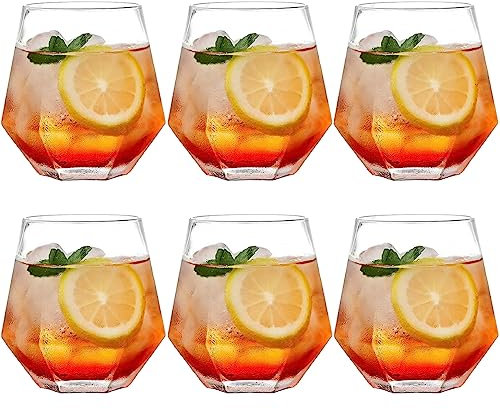 BEVKAF Verres à Whisky Diamant, Verre à Whisky 300 ML, gobelet à jus d'eau, Verre à Scotch incliné (Lot de 6 Transparent)