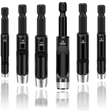 Silriku 6-Teiliges Hohlstanzer-Set Bohrer - Leder-Lochstanzwerkzeug, Flexible BohrerverläNgerung, Sechskantgriff-Bohrer-Set