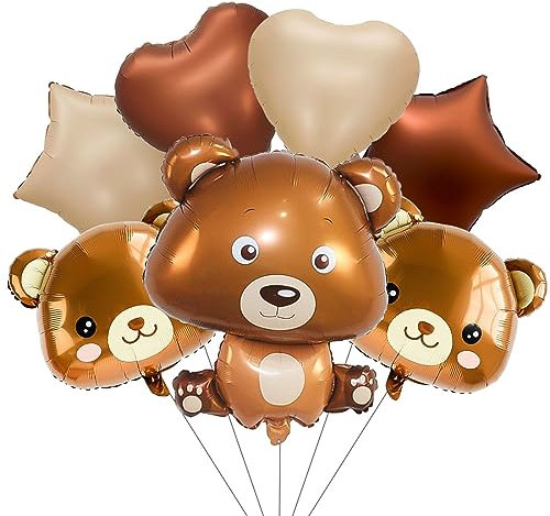 7 Stück XXL süße Aluminium Bär Kopf Ballon, Bären-Förmige Luftballons, Brauner Helium Ballon für Tier-Thematische Geburtstag Party, Baby Shower Dekoration für Jungen & Mädchen