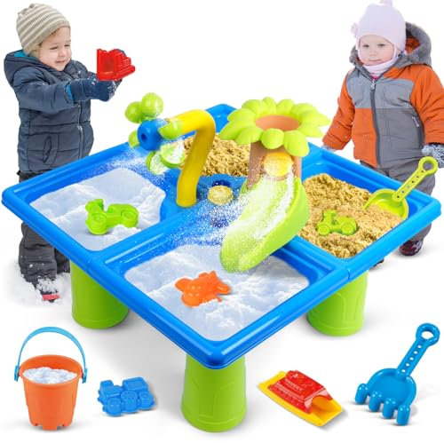 TERRAMUS 4 in 1 Wasserspieltisch, 24 STÜCK Set Sandtisch für Kinder Draußen, Wasserspiele Garten Hinterhof Sommer Outdoor Sand Spielzeug, Water Table for Kids Junge Mädchen 3 4 5 6 Jahre
