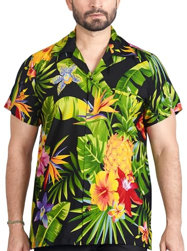 CLUB CUBANA Camicia Hawaiana Floreale Casual A Maniche Corte Classica Slim Fit da Uomo S