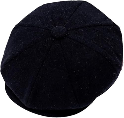 COSHAL® Mens Flat Caps UK 8 Panel Peaky Flat Baker Boy Hats Wool Cap Gatsby Tweed Wool Fabric Newsboy Style Women Baker 1920s Hat Flat Cap Men Herringbone Plain Black, M