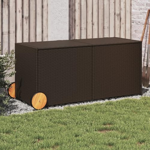 Gecheer Scatola di immagazzinaggio da giardino e ruote, 283 l, in polirattan, per esterni, organizer per attrezzi da giardino, cassapanca con cuscini per balcone, piscina, terrazza