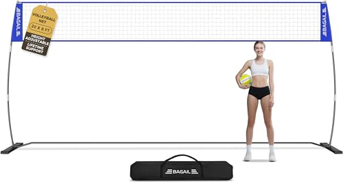 BAGAIL Red de Voleibol, Red de Voleibol Portátil para Patio de 12 pies/20 pies - Altura Ajustable, Estructura Resistente, Diseño Independiente - Set de Voleibol Portátil para Exterior/Interior