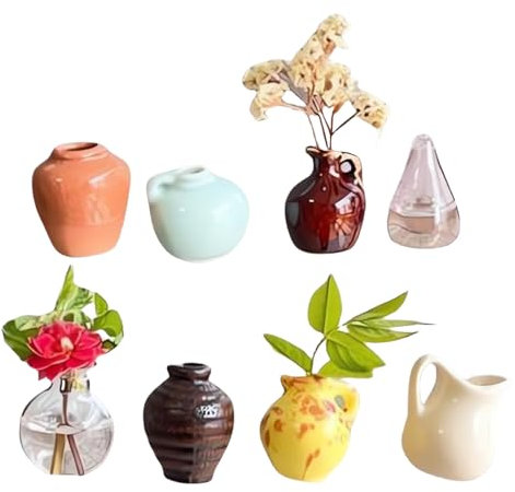 GWAWG 8 Pcs Miniature Vase Refrigerator Magnets, 3D Ceramic Flower Fridge Magnets Decorative, Cute Mini Bud Vases Magnetic, Miniature Vase Magnets Decoration for Home Kitchen Locker Office