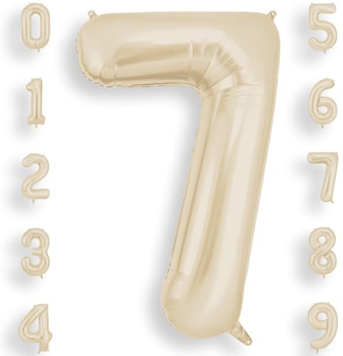 AOOSU Cream White Helium Balloons, 40 Inches Number Balloons 7, Foil Birthday Balloon for Birthday Anniversary Wedding Party Decorations Celebration Supplies for Girls Women Men Boys