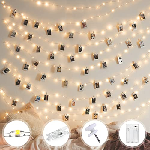 Kolpop 150LED Photo Clip String Lights, 15M Photo Peg Fairy Lights Indoor with 60 Clips Battery Powered Hanging String Photo Display for Bedroom Birthday Wedding Party Christmas Decorations