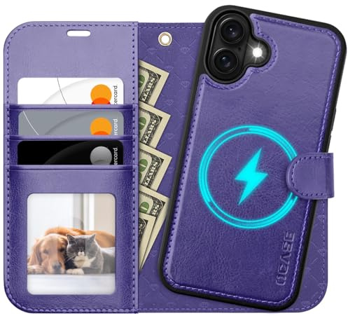 OCASE mobilskal för iPhone 17 Skal Avtagbart 2-i-1 Magnetiskt Premium PU-läder Fällbart skal Trådlös laddning Kortfack RFID Ställningsfunktion Skyddande skal för iPhone 17 – Violett