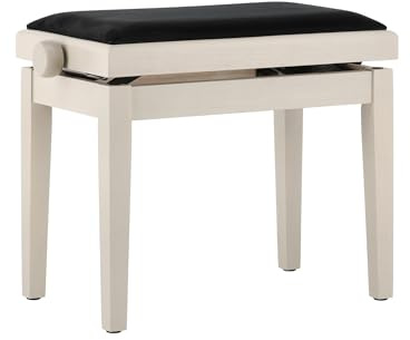 GEWA Banco de Piano Deluxe Abedul Blanco Mate (Ajuste de Altura Suave de 48-57 cm, Hecho de Madera Maciza de Calidad, Duradero y Robusto, Superficie de Asiento de 52 x 30 cm, tapizado de Terciopelo)