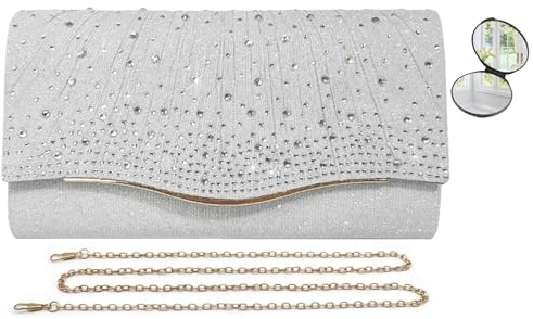 HKYUECHI Clutch Bags for Women, Women Clutch Bag Sequin Shoulder Evening Bags Glitter Envelope Handbags for Party Wedding Cocktail Prom with Makup Mirror