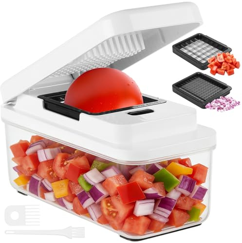 Vihoom Vegetable Chopper, Food Onion Salad Veg Chopper with 1.7 L Container, Vegetable Cutter with 2 Interchangeable Blades for Tomato, Carrot, Potato, Cucumber, Essential Kitchen Tools & Gadgets