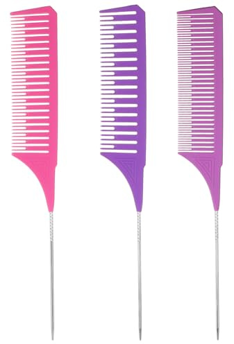 AOZUO Peine de mechas profesional de 3 tamaños, peine de tallo antiestático, peine para peluquería, juego de mechas, peine para teñir el pelo profesional (multicolor B)