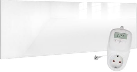 VIESTA Glass Infrared Heater 700 W with TH10 Thermostat – Efficient Heating Panel with Carbon Crystal Technology & On/Off Switch – Flat Wall Panel of Safety Glass