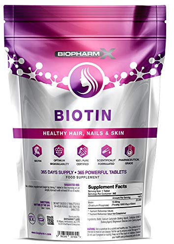 Biotin Hair Growth Supplement (10,000mcg – 365 Tablets / 1-Year Supply) Supports Healthy Hair Growth, Nails, and Skin – 100% Pure & Certified