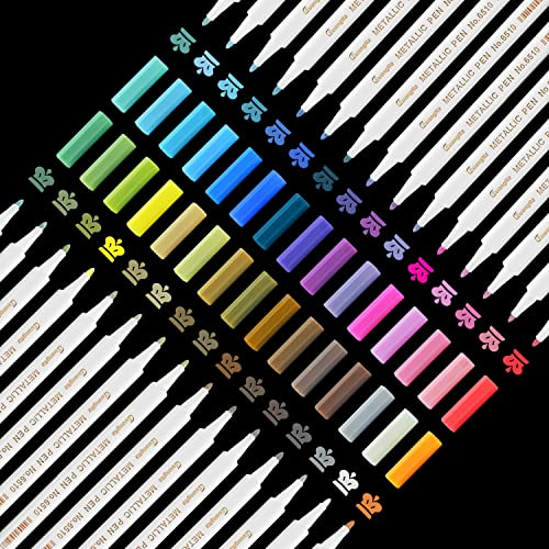 YITHINC Rotuladores Metálicos, Bolígrafos de Pintura Metálica para Papel Negro, Scrapbooking, Arte de Hacer Tarjetas, Album de Fotos Bricolaje, Vidrio, Piedra, Pintura Rocosa, Cerámica (30 colores)