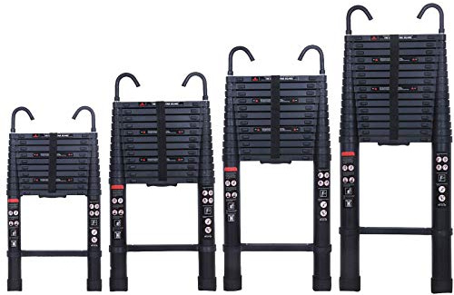 3.2M/3.8M/5M/6.2M Aluminum Telescopic Ladder with Detachable Hook for Loft Indoor Outdoor Office House, Protable Folding Extension Ladder, EN131, Max Load 150KG