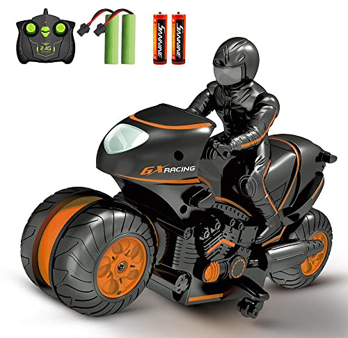 Remote Control Motorbike for Kids, 2.4GHz 360° Rotating Drift RC Stunt Car, Remote Control Motorcycle with 4 Batteries, Kids Toy Cars Gifts for Boys & Girls Ages 4,5,6,7,8 and Up