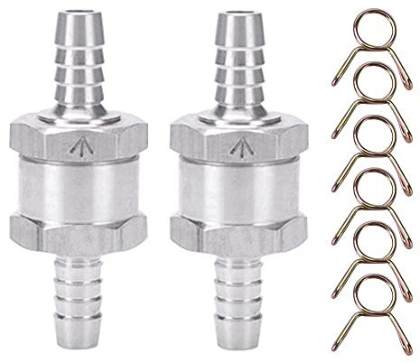 VooGenzek 2 Pièces Clapet Anti-Retour, 8mm D'aluminium Carburant Non Retour Clapet Anti-Retour, avec 6 clips à ressort, pour Essence Diesel Carburateur Systèmes de Carburant à Basse Pression