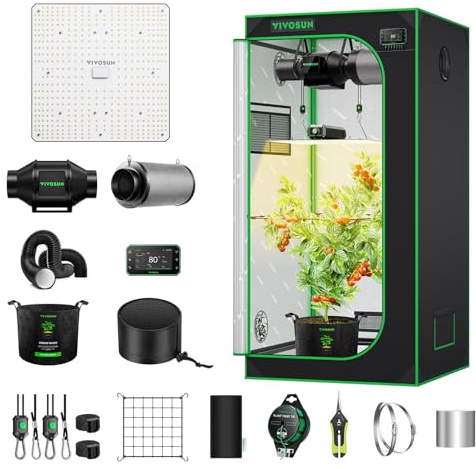 VIVOSUN Kit Completo de Cultivo Inteligente 80x80x160cm Kit de Tienda Cultivo Integrado WiFi, Ventilación Automática, Luz de Cultivo LED de Espectro Completo de 150W, Controlador GrowHub E42A