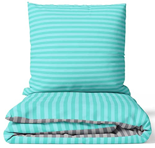 Leonado Vicenti Bettwäsche Baumwolle 135x200 Bezug Kissen 80x80 Petrol Ganzjährige Bettwäsche Set mit Reißverschluss