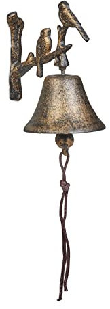 Relaxdays Türglocke Gusseisen Vögel, Gartenglocke mit Kordel, HxBxT: 20 x 10 x 13 cm, Wandglocke, Vintage-Optik, Bronze