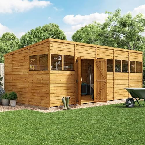 BillyOh 20x10 Switch Pent Log Cabin Wooden Garden Shed | 28x28 Framing Garden Storage Shed with Customizable Doors & Windows, Overlap Cladded Walls, Green Mineral Roof Felt | Versatile Outdoor Storage