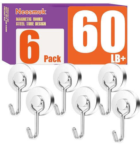 Neosmuk Swing Magnetic Hooks for Cruise Cabins – Heavy Duty 60lb Strong Magnet Hooks, Cruise Essentials for Ship, Fridge, Wall, Ceiling, Door, Hanging and Decorations (Pack of 6, Silver)