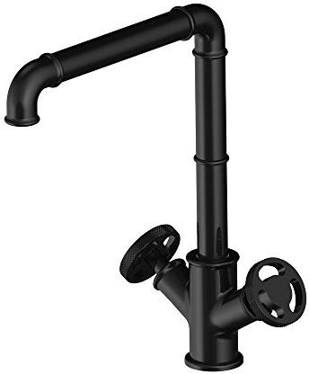 Grifo mezclador de cocina de estilo industrial vintage con doble volante giratorio y grifo de tocador de baño, grifo mezclador para lavabo con grifo monobloque para lavabo