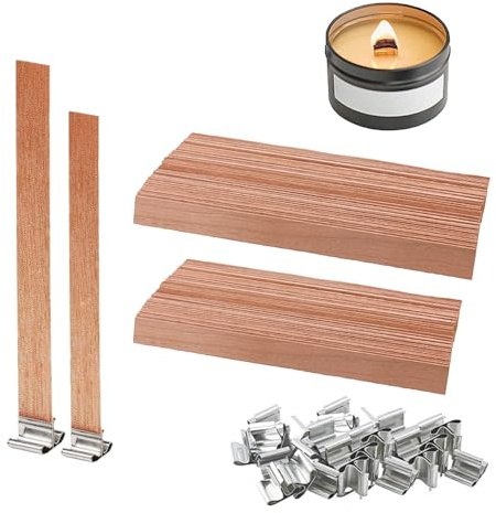 60 mèches de Bougie avec 60 Supports en Fer, mèche en Bois pour la Fabrication de Bougies, mèche en Bois avec Clip en métal pour la Fabrication de Chandeliers(60 Sets, 2 Tailles).