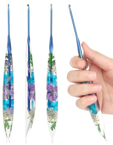 Coopay 1 styck virknål 2,5 mm, glittrande blommönster, ergonomiskt utformad av konstharts för artrit, koniska virknålar för nybörjare och proffs virkning