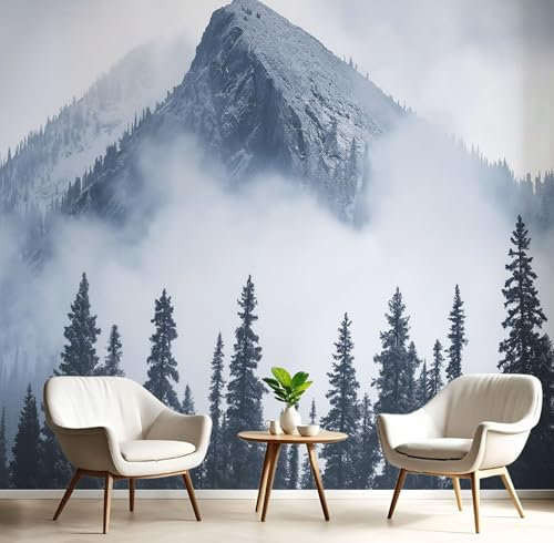 MIATCENRT 3D Paisaje Natural Papel Tapiz Fotográfico, Efecto Niebla Montañas Nevadas Papel Pintado Pared para Salón 150Anx105Al cm, Ideal para la Decoración de Comedores, Salones, Dormitorio